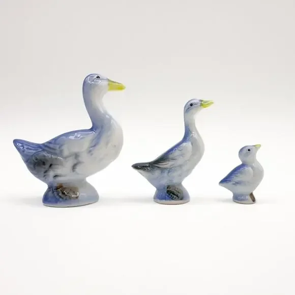 Mini Bone China Duck Family Figurines Porcelain Blue Ducks Geese Hand Painted - Picture 11 of 13